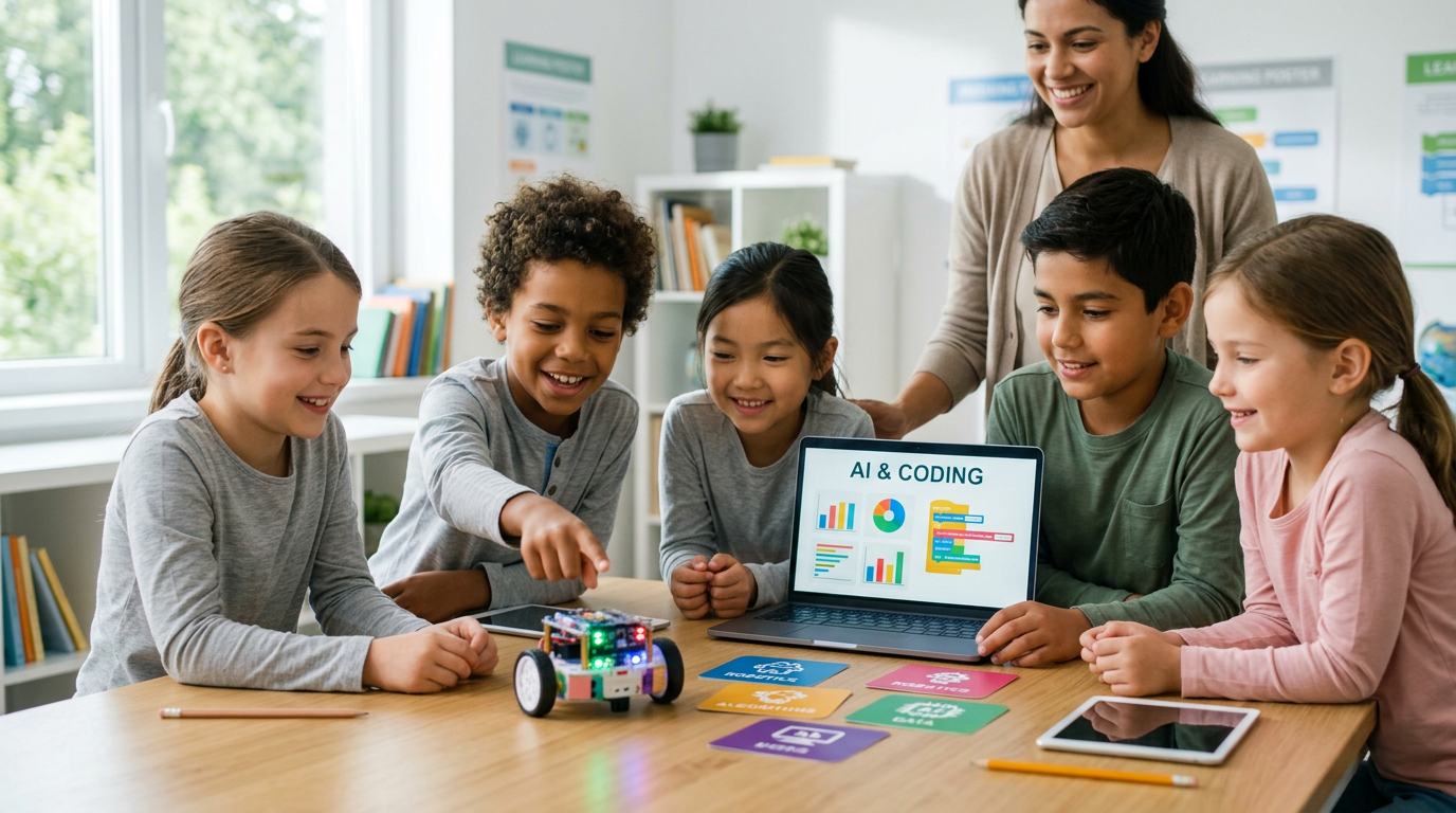 Kids learning AI at CleverMinds Bootcamp